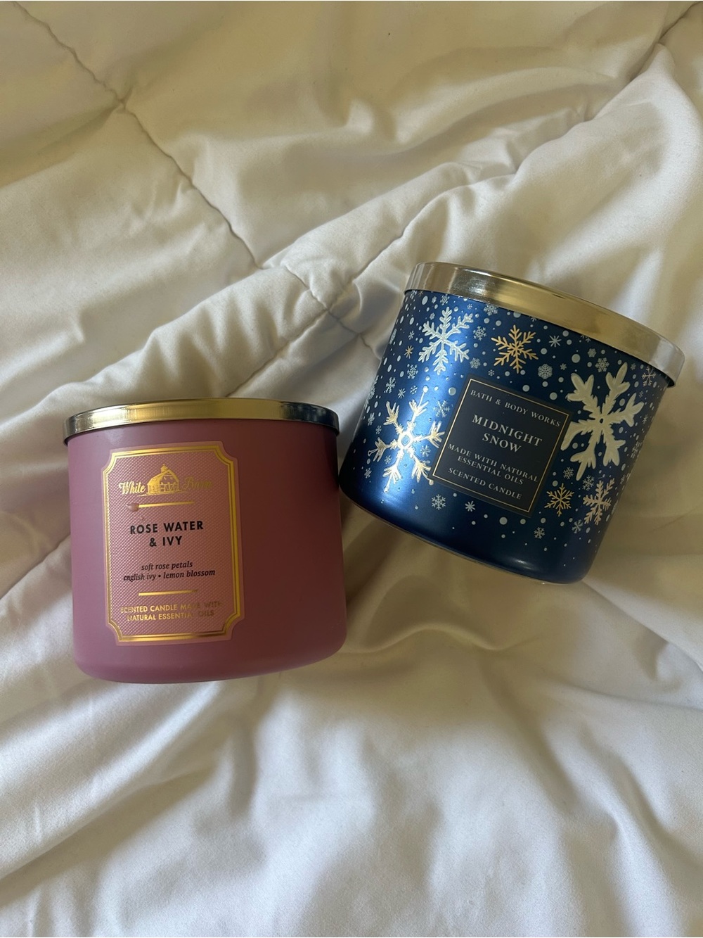 Rose Water & Ivy & Midnight Snow Dual Candle Set - Pink & Blue